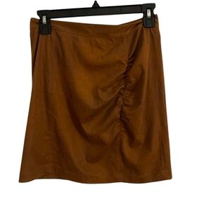 Free People Faux Suede Ruched Mini Skirt Brown Size Small (OB11011915)